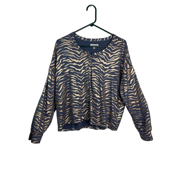 Thalia Sodi LARGE casual knit shirt blouse popover gray w metallic animal print - Picture 1 of 16